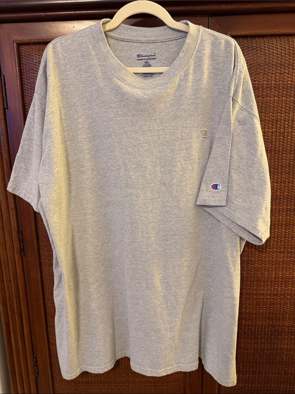 Champion Gray Short-Sleeve Crewneck T-Shirt with Sleeve Logo